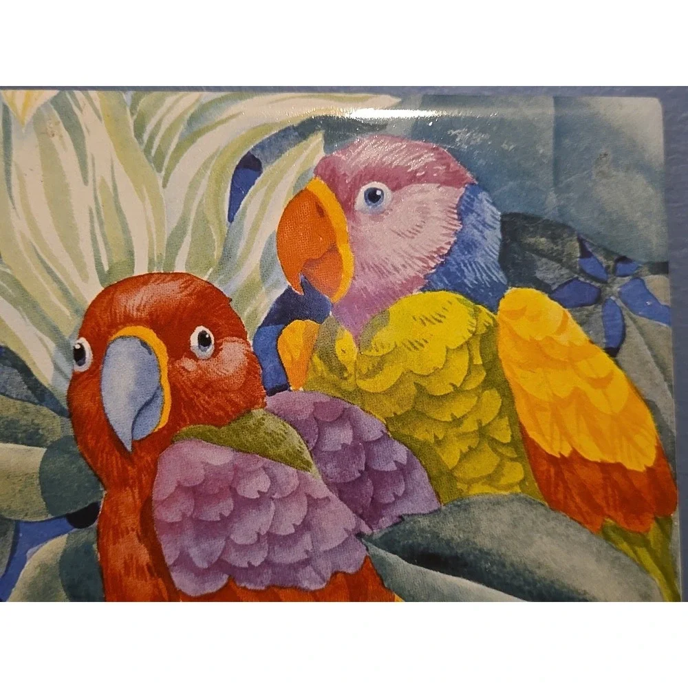 Cockatoo & Parrots Kitchen Bathroom Ceramic Trivet Coaster 4.2 Colorful Tropical